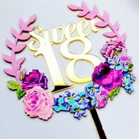 “Sweet 18” Cake Topper (Floral Style)