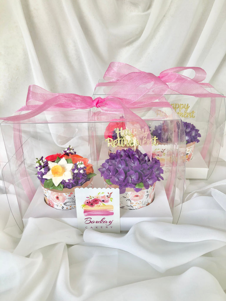 2 Floral Cupcakes in Box (min. order 3 sets)