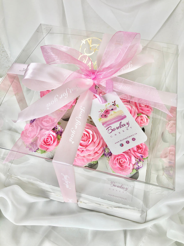 Purely Pink Roses 6 Cupcakes Box/Bouquet