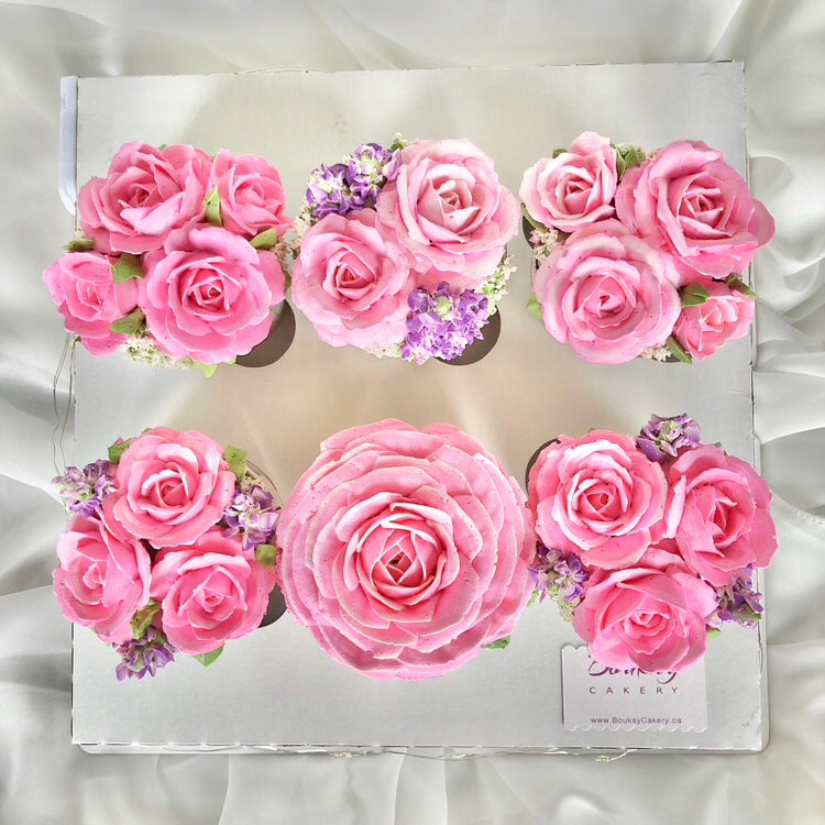 Purely Pink Roses 6 Cupcakes Box/Bouquet