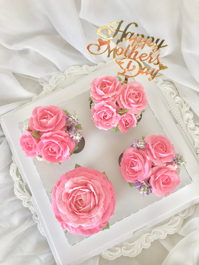 Purely Pink Roses 6 Cupcakes Box/Bouquet