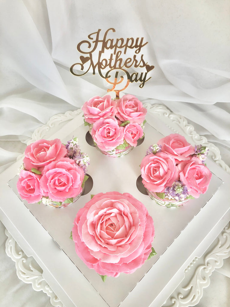 Purely Pink Roses 6 Cupcakes Box/Bouquet