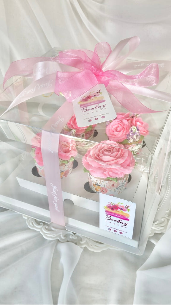 Purely Pink Roses 6 Cupcakes Box/Bouquet