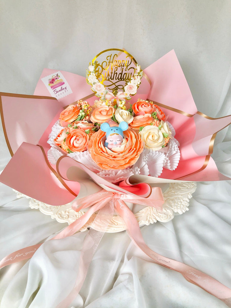 Coral Charm Baby Cupcake Bouquet